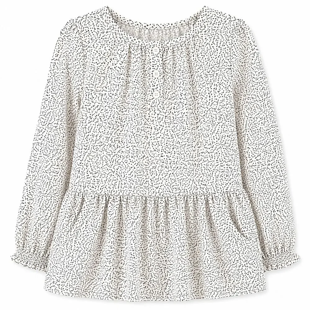 Carter's Girls Heart Print Peplum Top Size 6/6X Long Sleeve Cream Black Bow